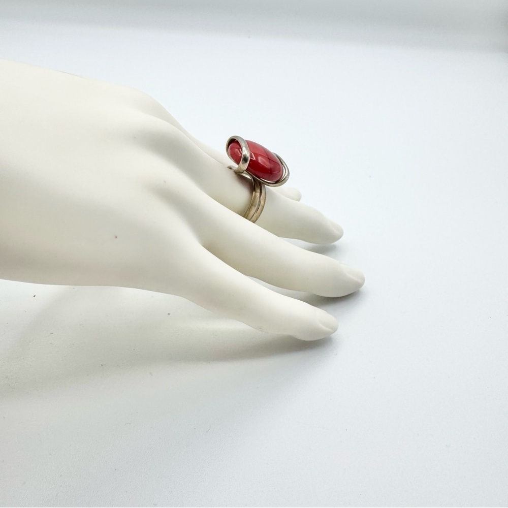 Red Coral Vintage Silver Plated Boho Ring 7 - Picture 6 of 9